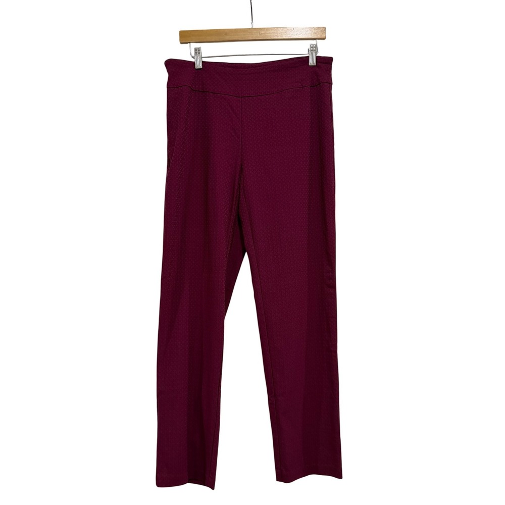 New Directions Women Burgundy Textured‎ Pattern Straight Leg Pants Size 12